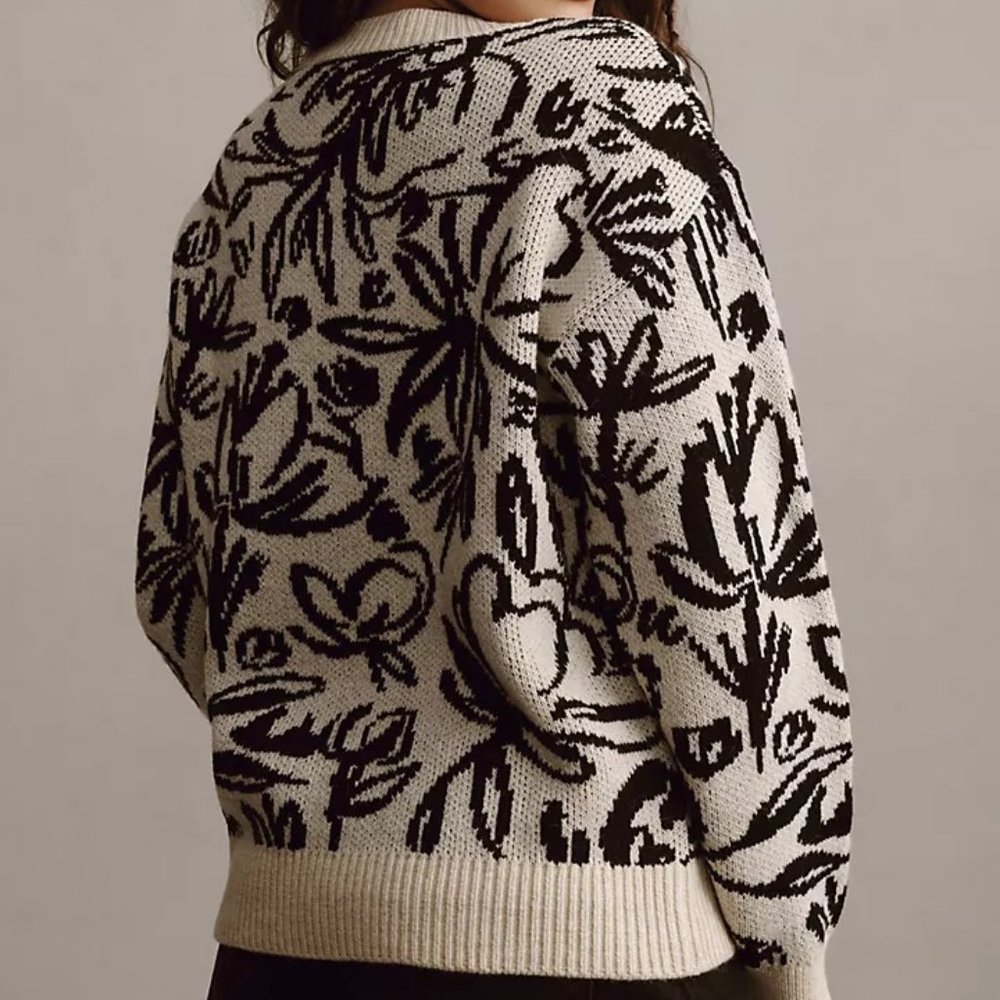 Anthropologie Pink Floral Pop Embroidered Sweater NWT - Picture 2 of 4